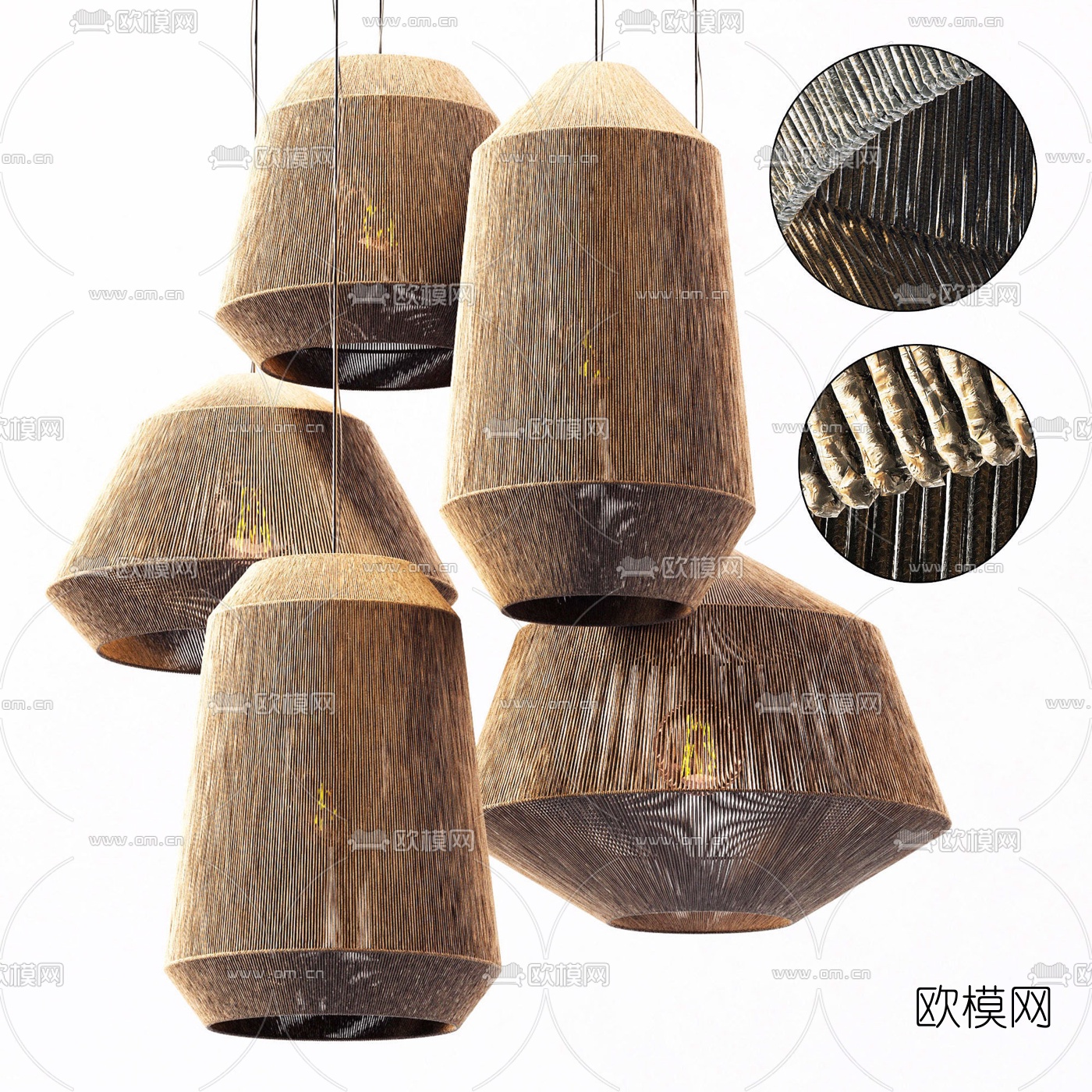 自然风竹编吊灯3d模型下载