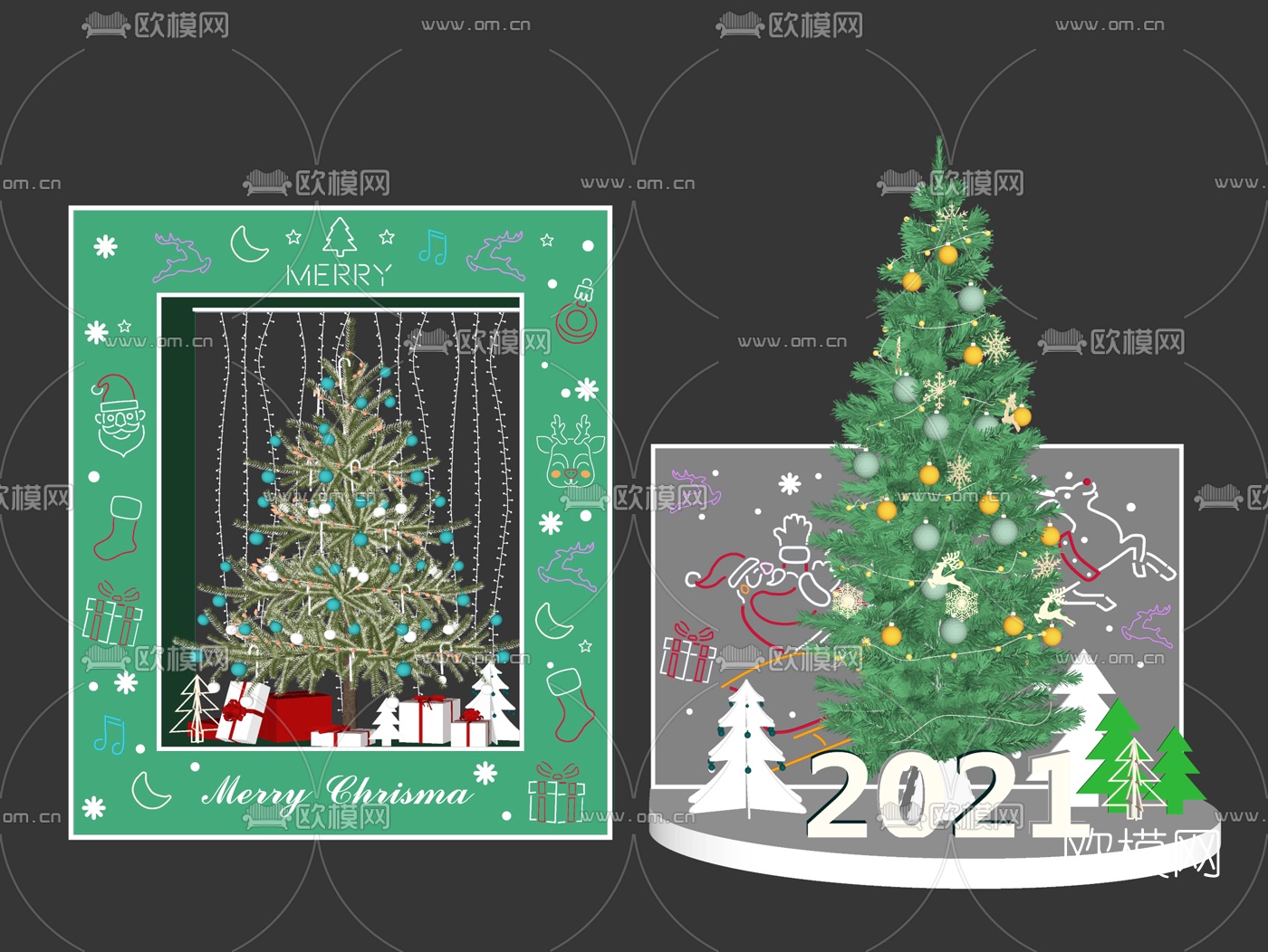 现代圣诞树美陈橱窗陈设展示区su模型下载