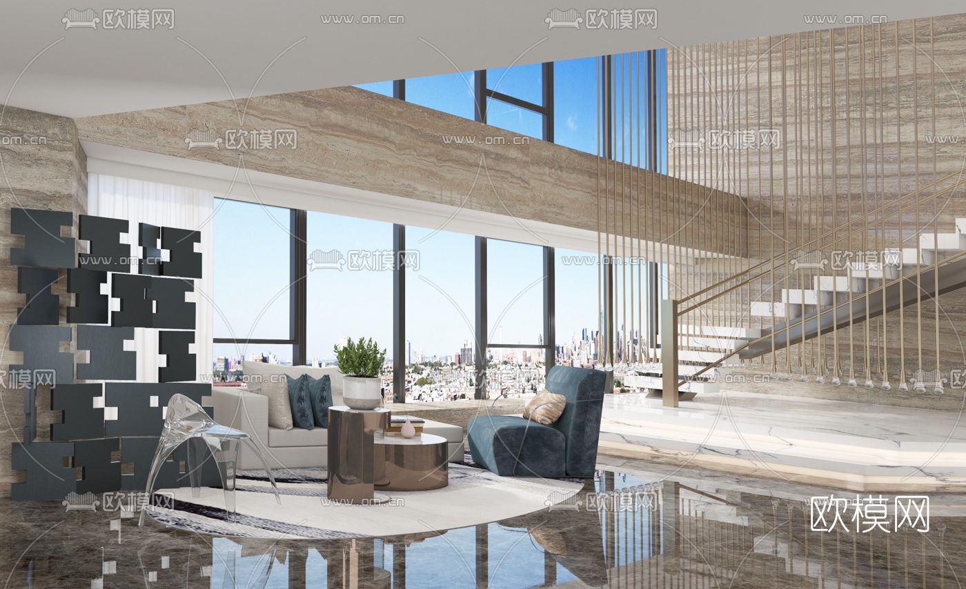 CCD设计 现代轻奢布艺沙发组合3d模型下载