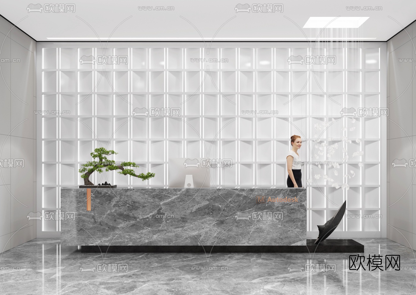 现代大理石接待台3d模型下载