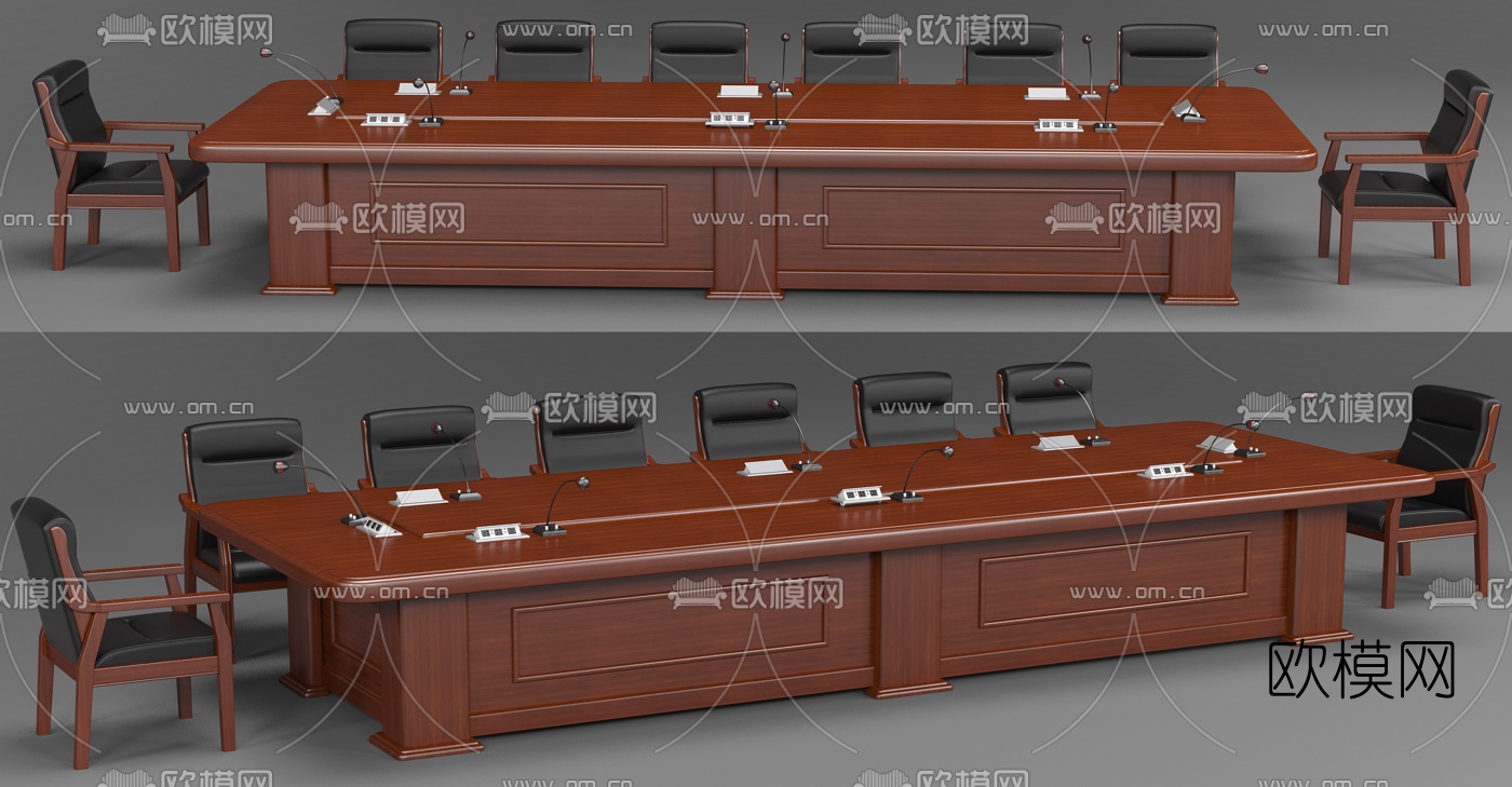 新中式实木会议桌椅3d模型
