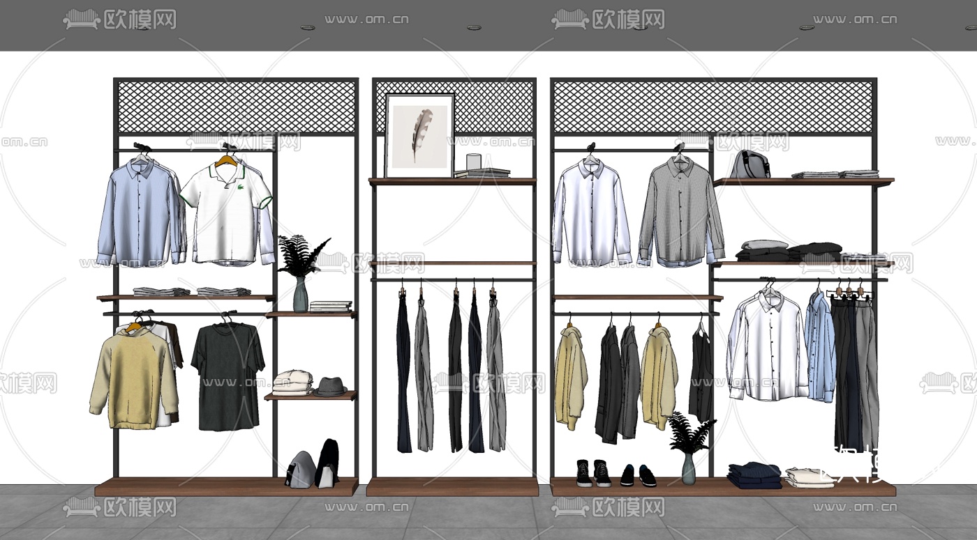 现代服装店男装货架su模型