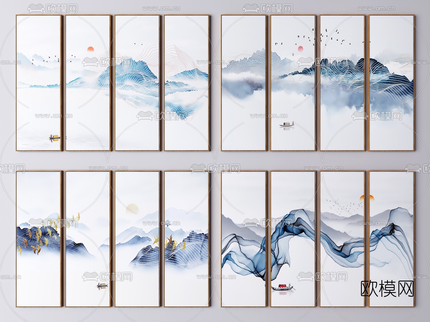 新中式山水挂画3d模型3d模型