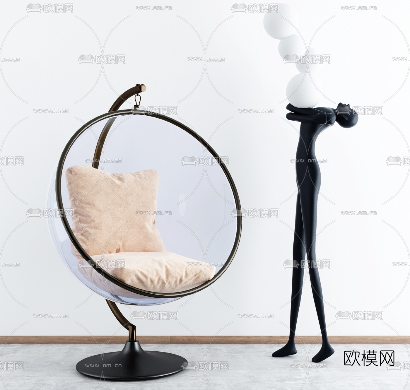 现代亚克力透明吊椅3d模型