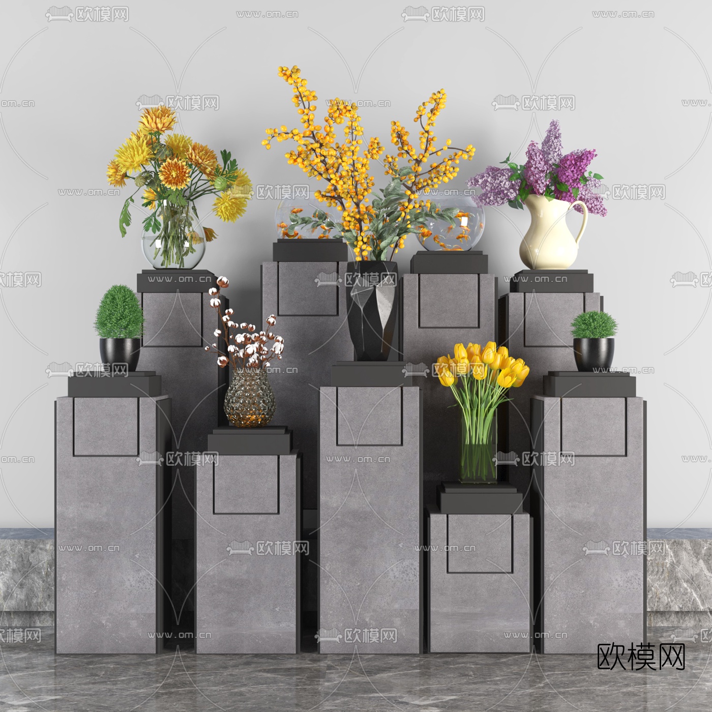 现代花卉花瓶插花3d模型下载