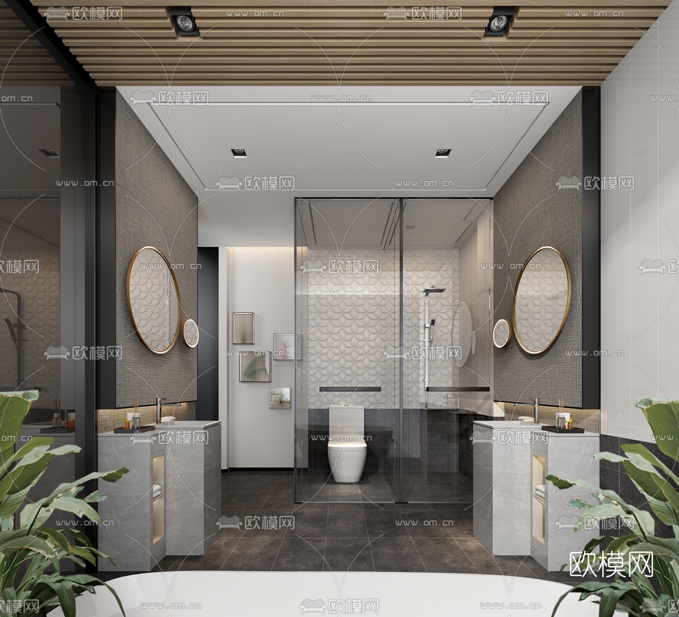 新中式卫生间浴室su模型下载（渲染图1）
