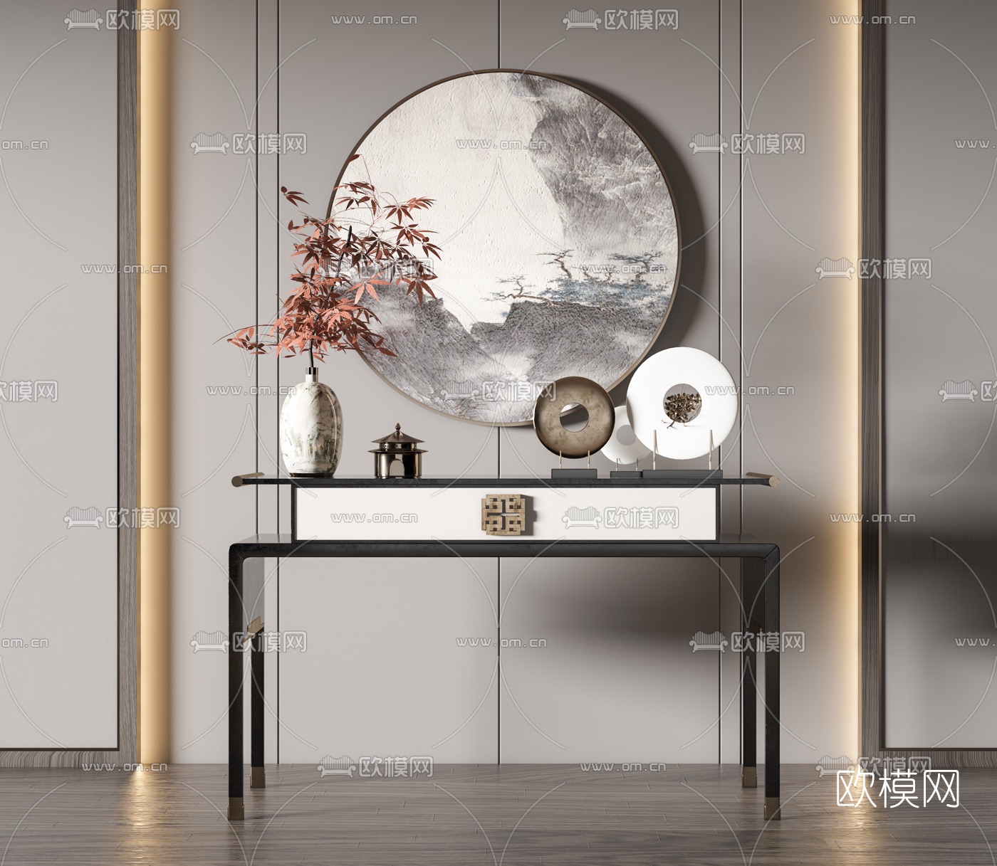 新中式端景条案3d模型