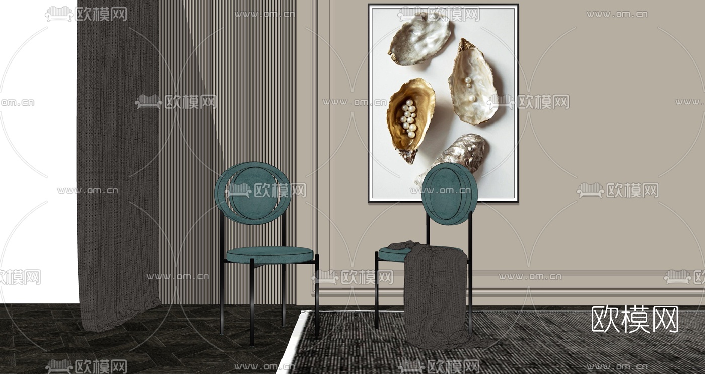 现代轻奢休闲椅su模型下载（渲染图1）