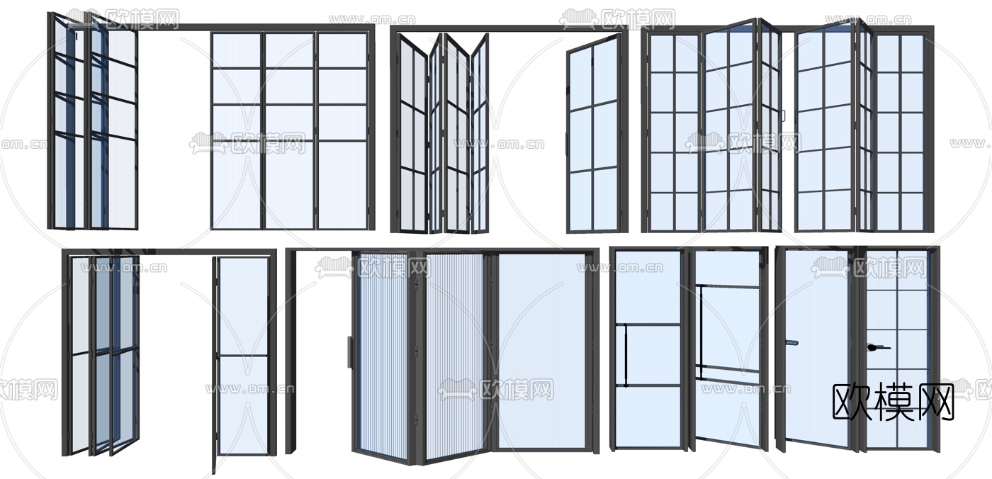 现代玻璃折叠门推拉门su模型