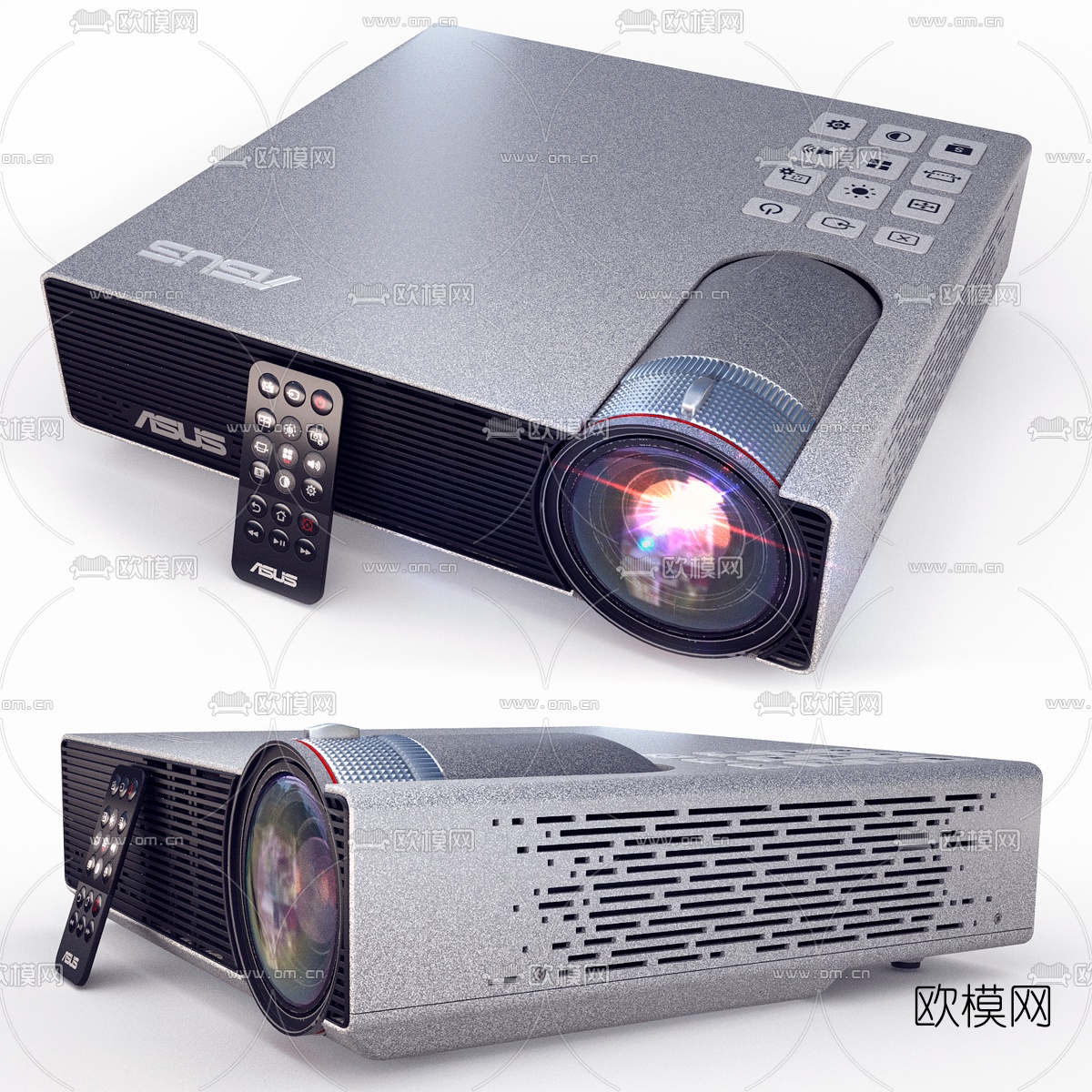 现代不锈钢投影仪3d模型下载（渲染图3）