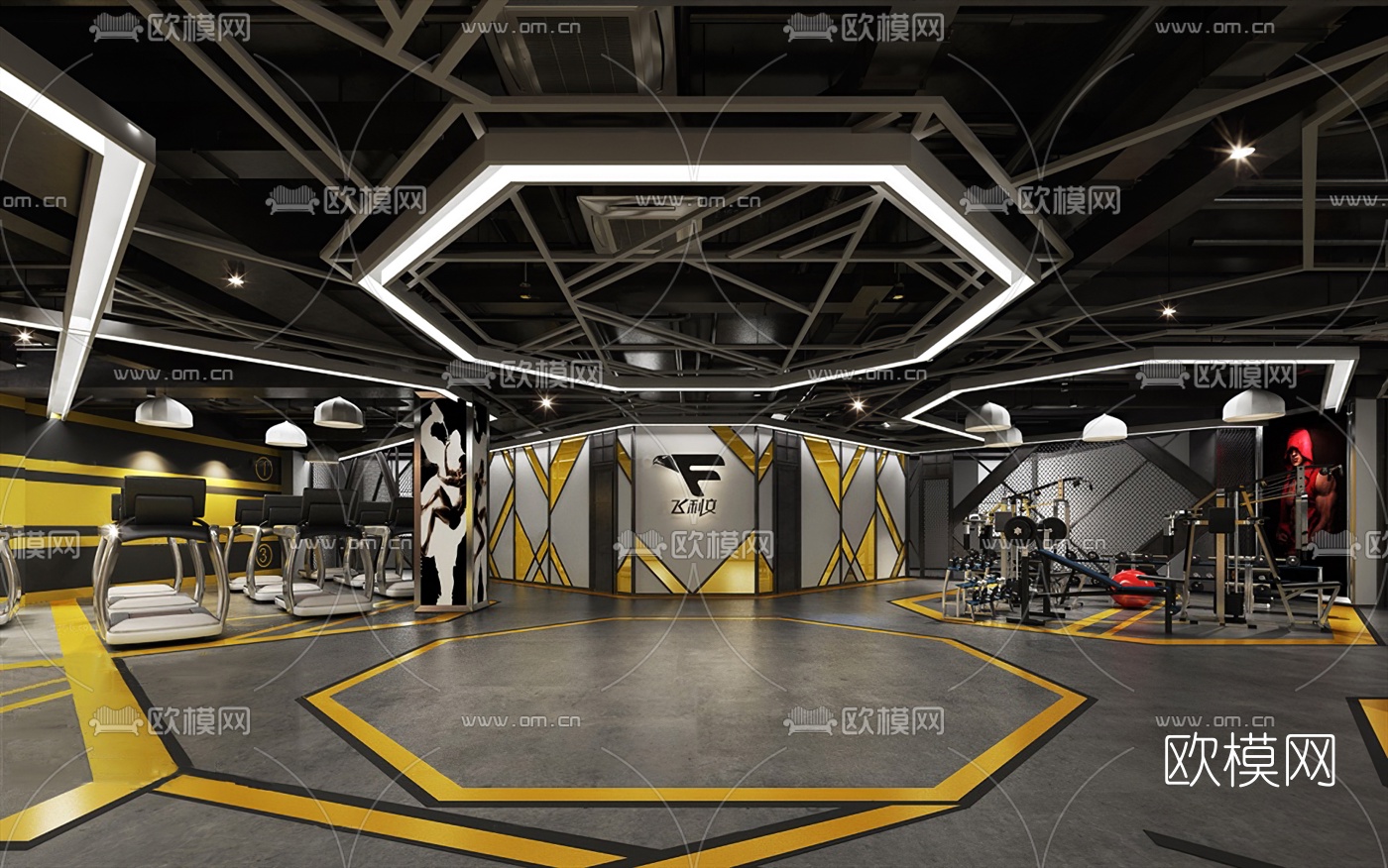 工业风健身房3d模型下载（渲染图4）