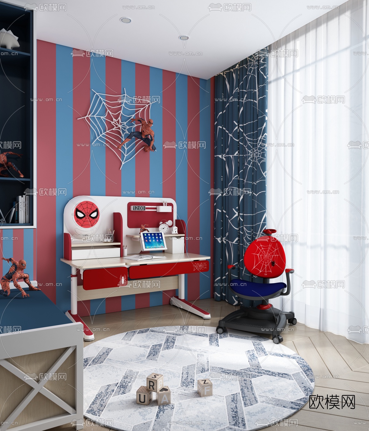 现代威漫蜘蛛侠儿童桌椅3d模型下载（渲染图4）