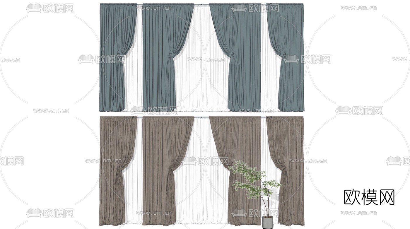 现代布艺窗帘su模型