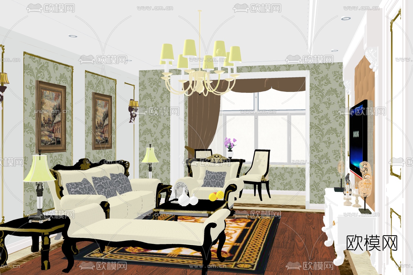 欧式客厅su模型下载