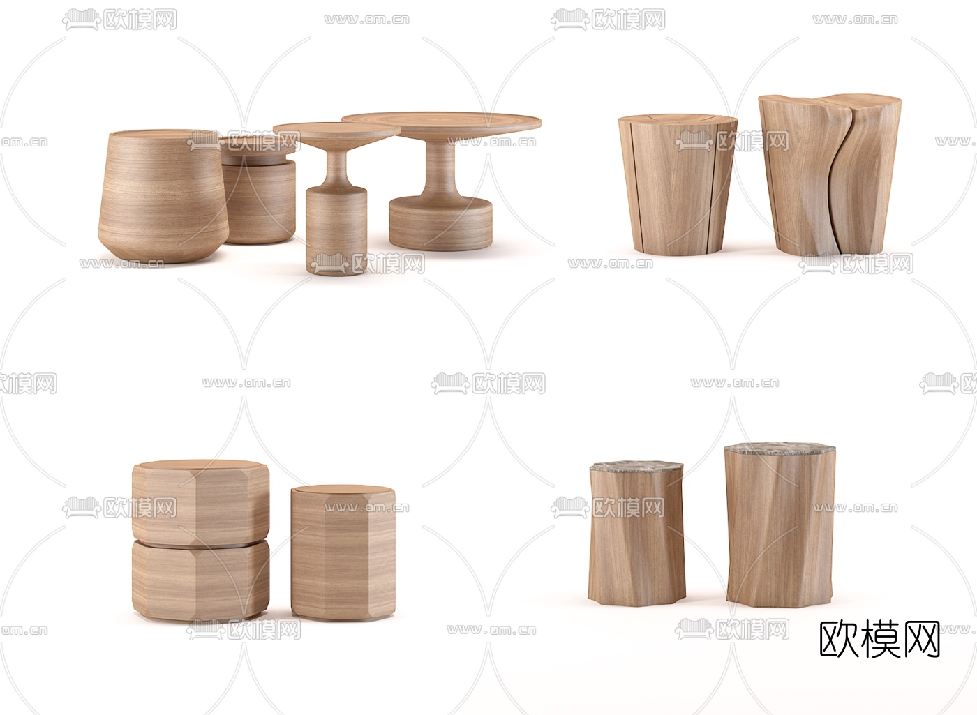 北欧圆形木凳3d模型下载