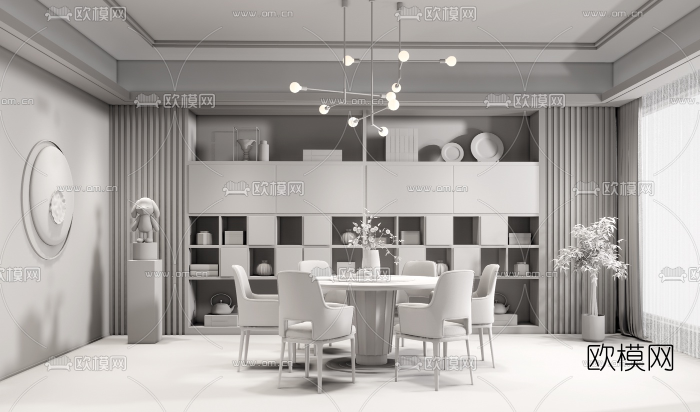 新中式餐厅su模型