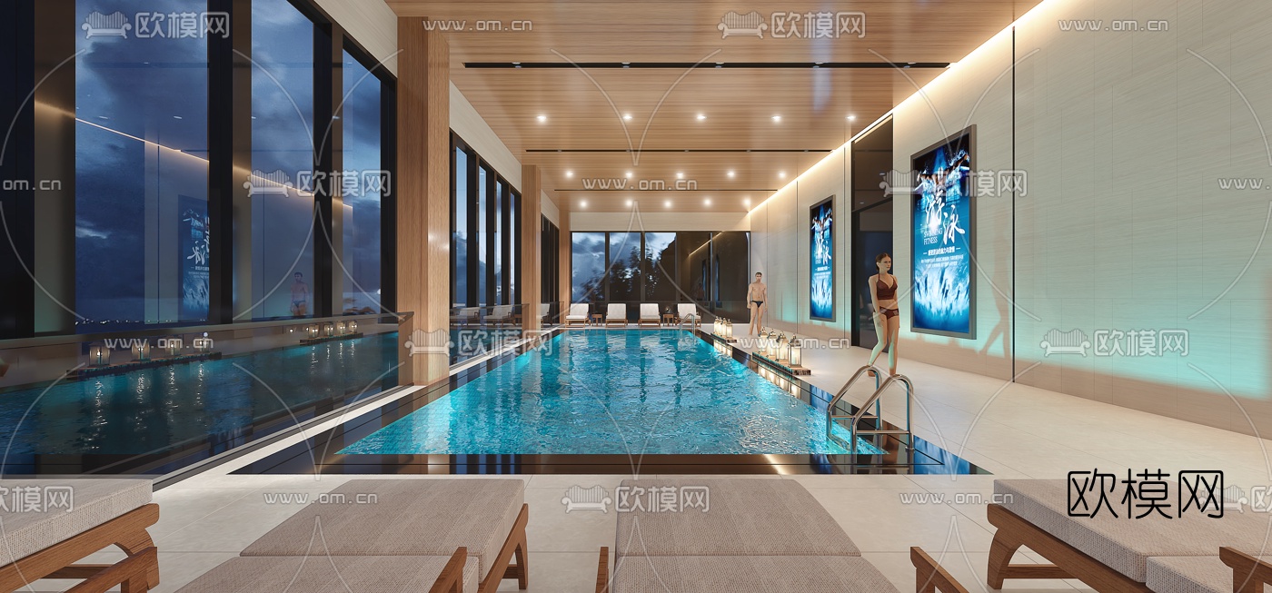 现代室内游泳池3d模型下载