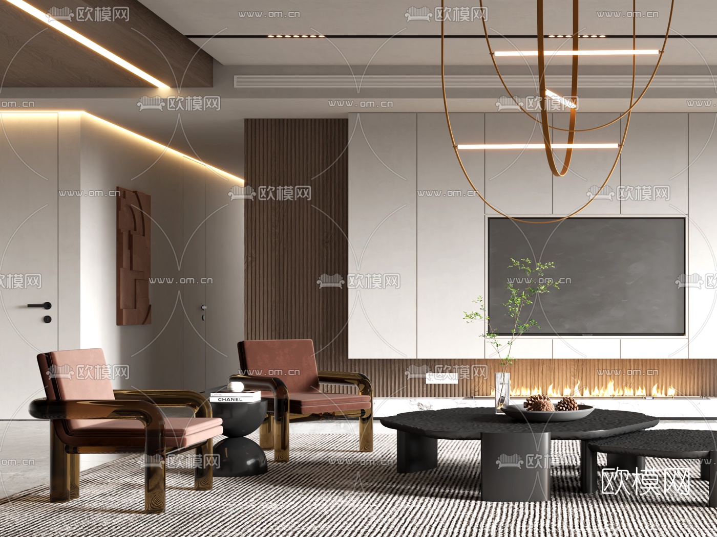 现代布艺弧形沙发组合3d模型下载（渲染图2）