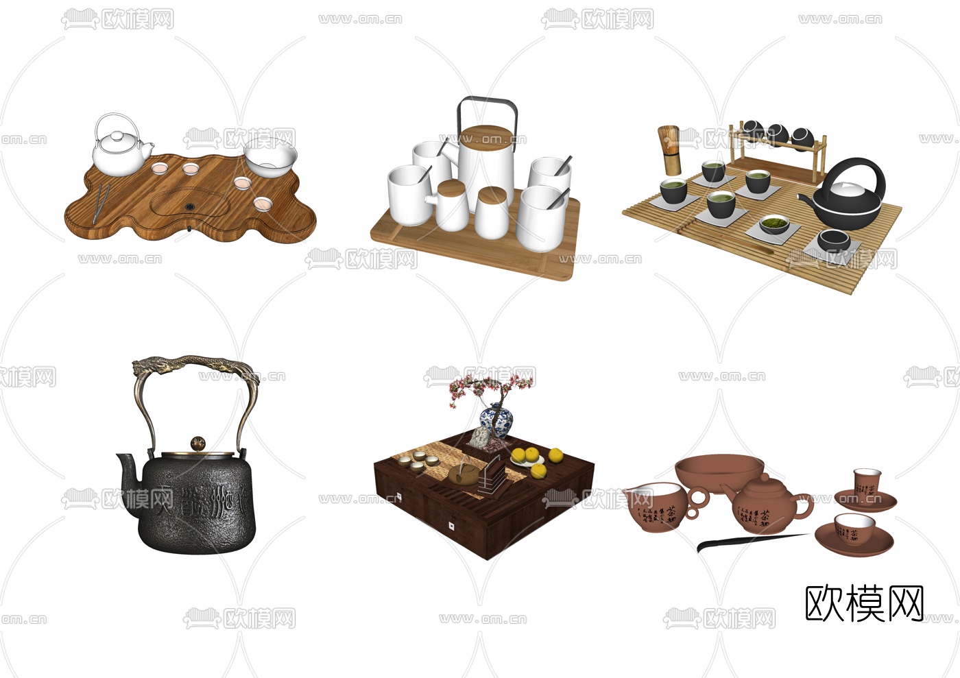 中式茶具茶壶su模型下载