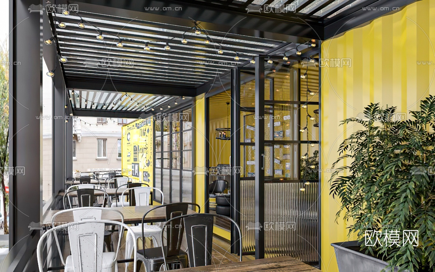 工业风双层咖啡厅3d模型下载（渲染图6）