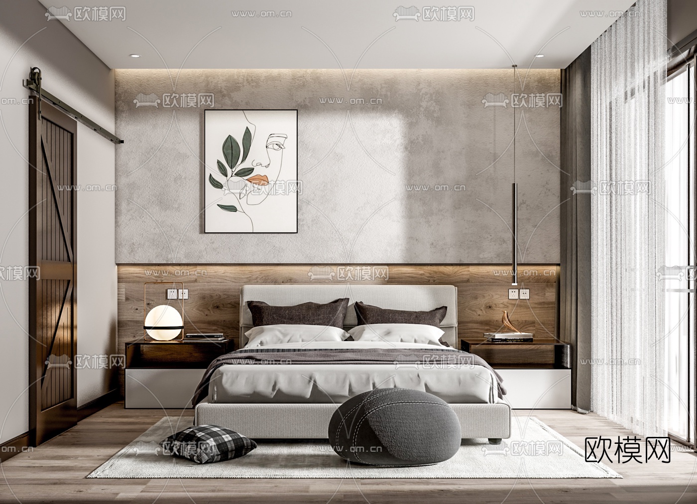 北欧卧室su模型下载（渲染图1）