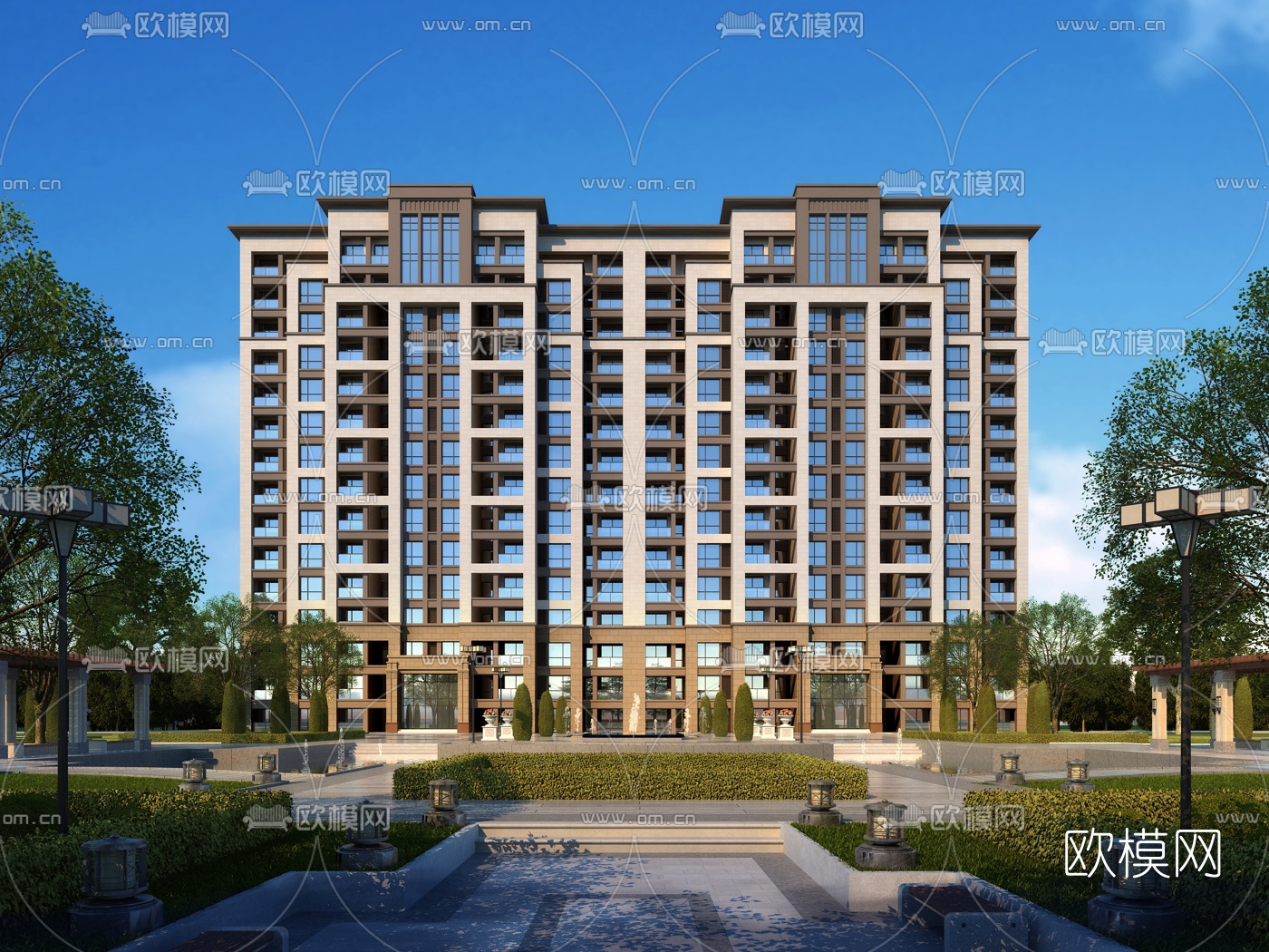 新古典住宅楼外观3d模型下载