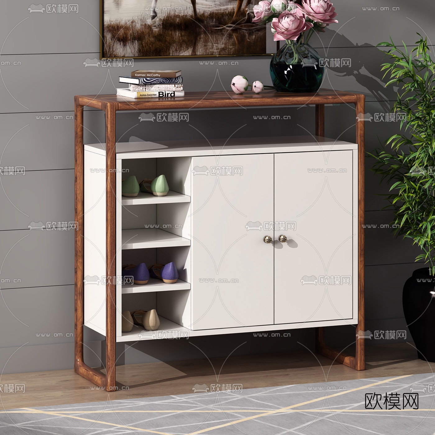 现代简约鞋柜3d模型下载（渲染图2）