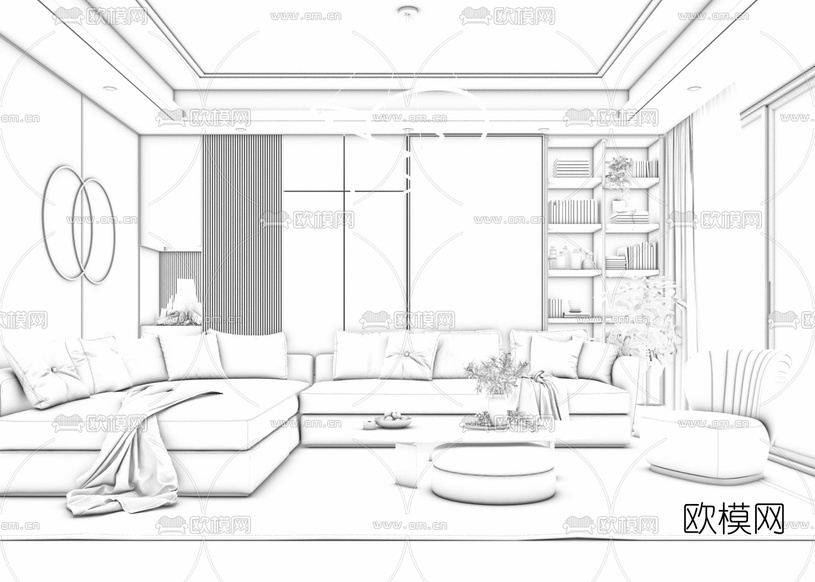 现代布艺转角沙发组合3d模型下载(渲染图5)