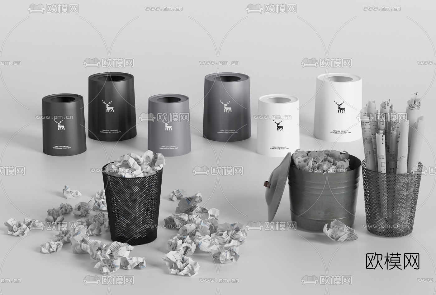 现代垃圾桶废纸篓3d模型下载