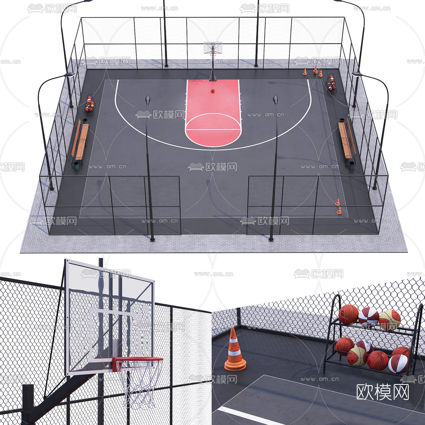 现代篮球半场3d模型