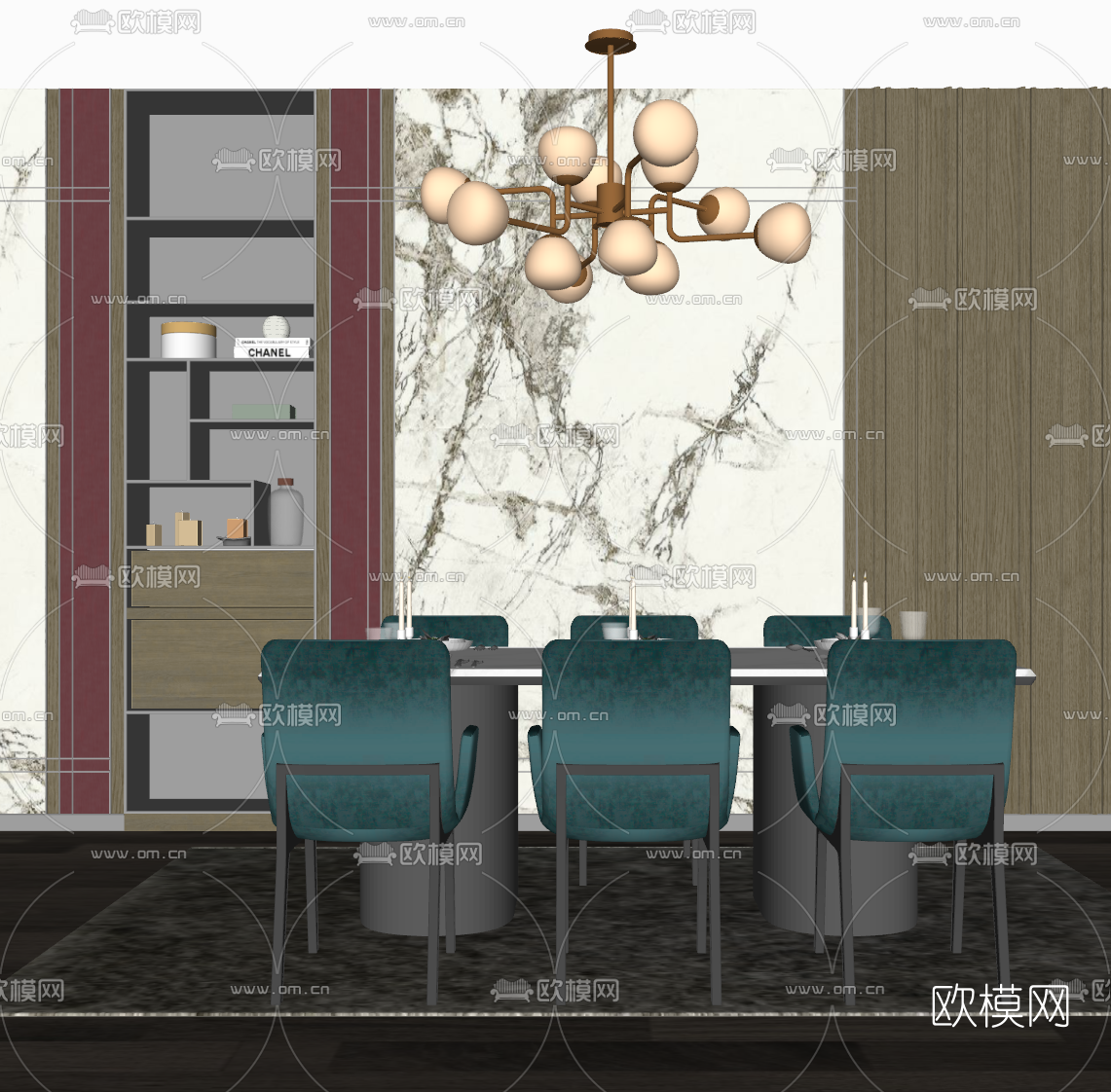 现代轻奢餐桌椅su模型下载（渲染图2）
