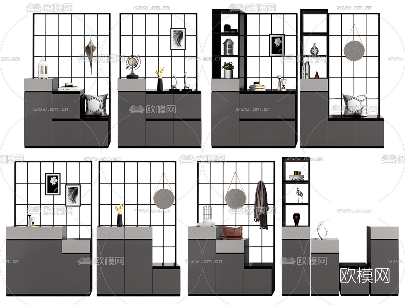 北欧多功能隔断鞋柜3d模型下载（渲染图1）