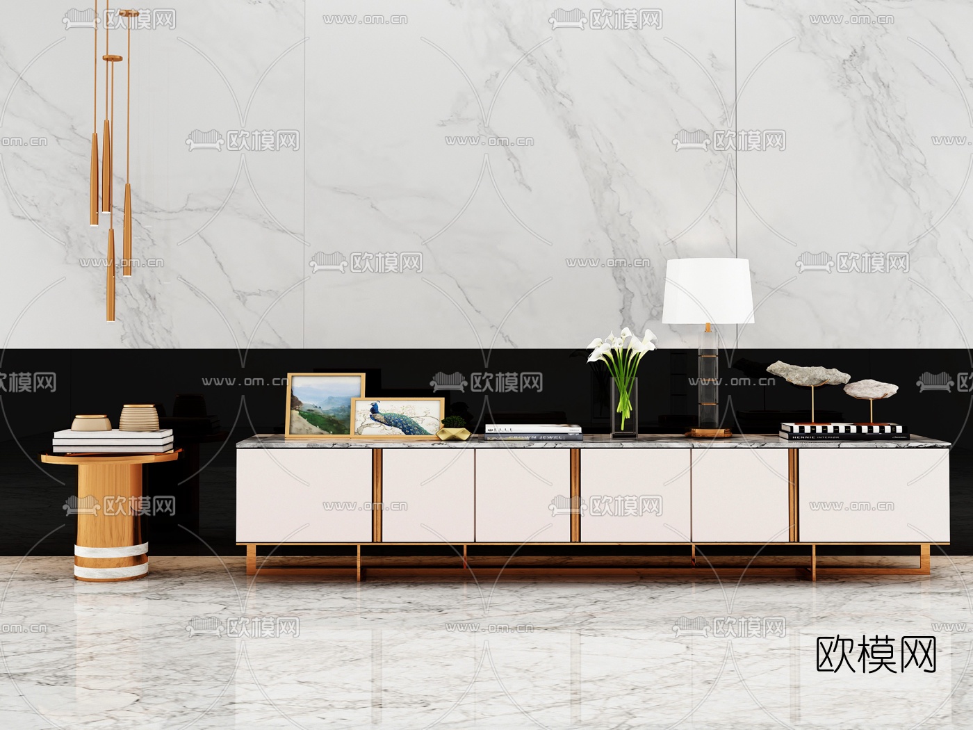 现代轻奢电视柜3d模型下载（渲染图1）