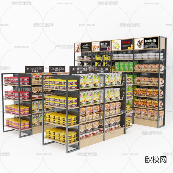 现代超市零食架3d模型下载