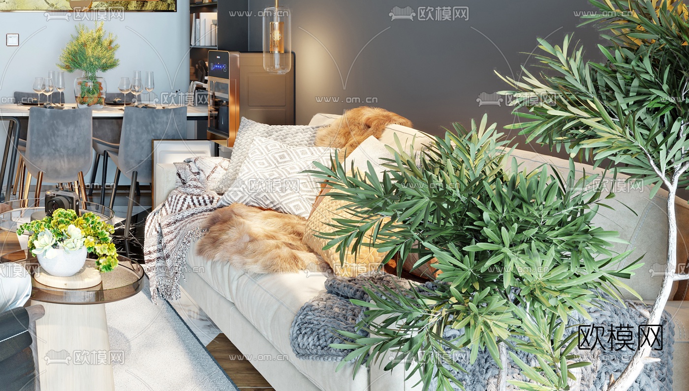 北欧复式公寓客厅餐厅3d模型