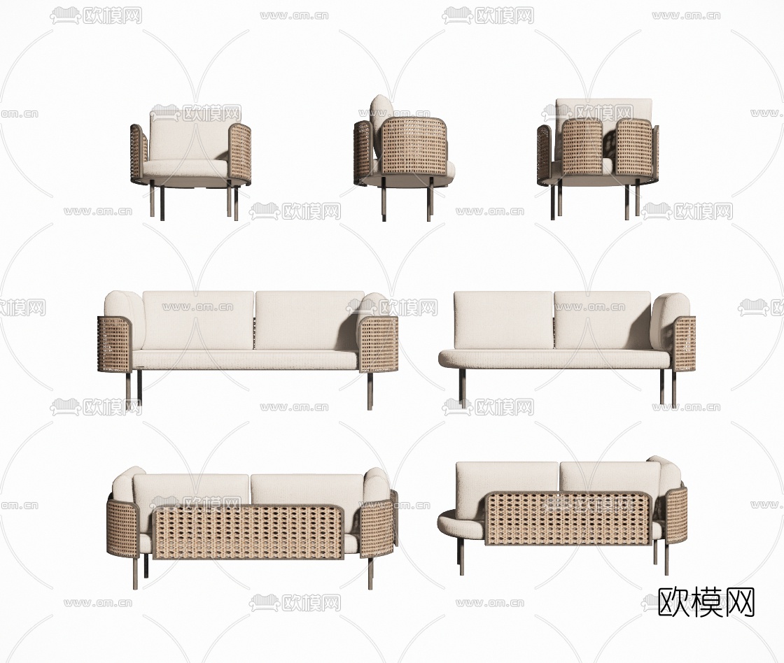 北欧布艺多人沙发su模型下载（渲染图1）