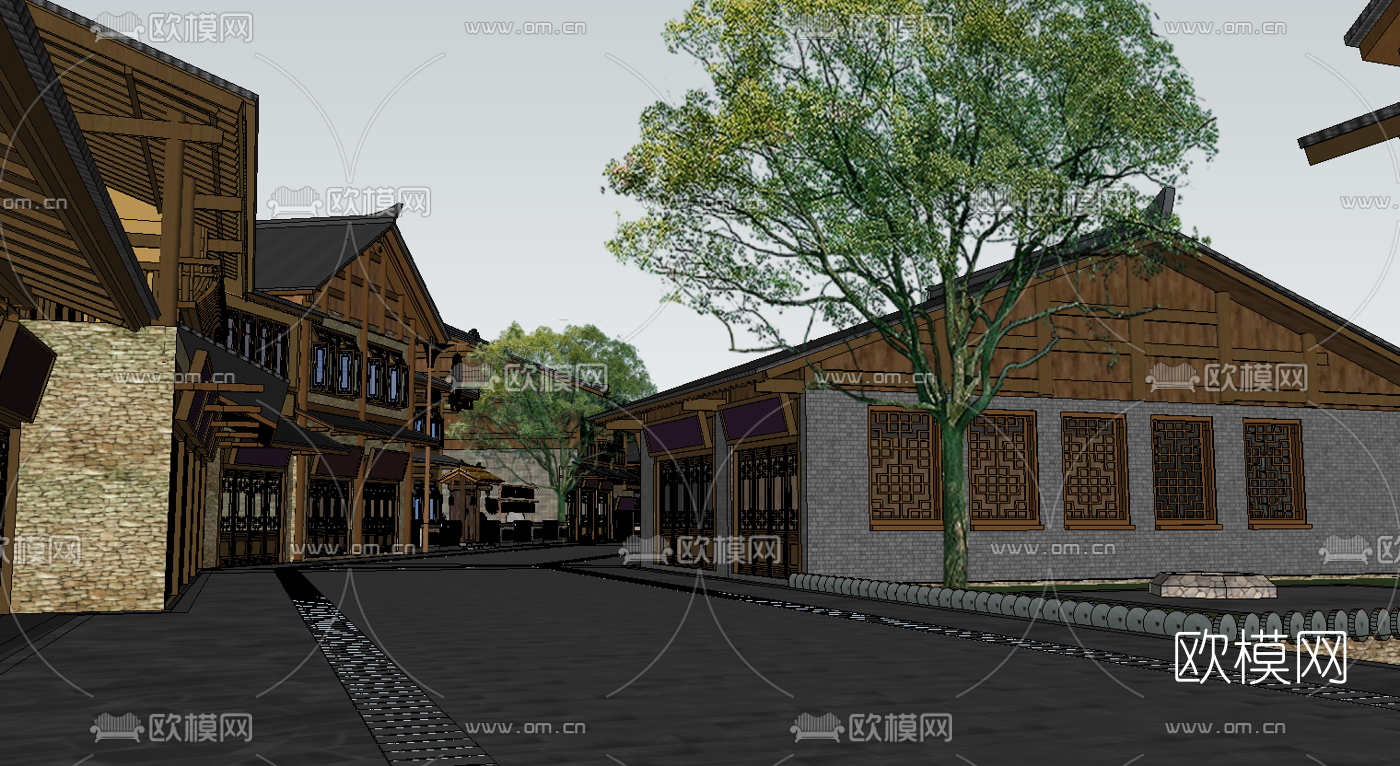 中式苗寨小镇su模型下载（渲染图1）