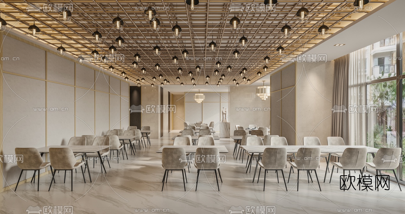 现代饭堂快餐厅3d模型下载（渲染图1）