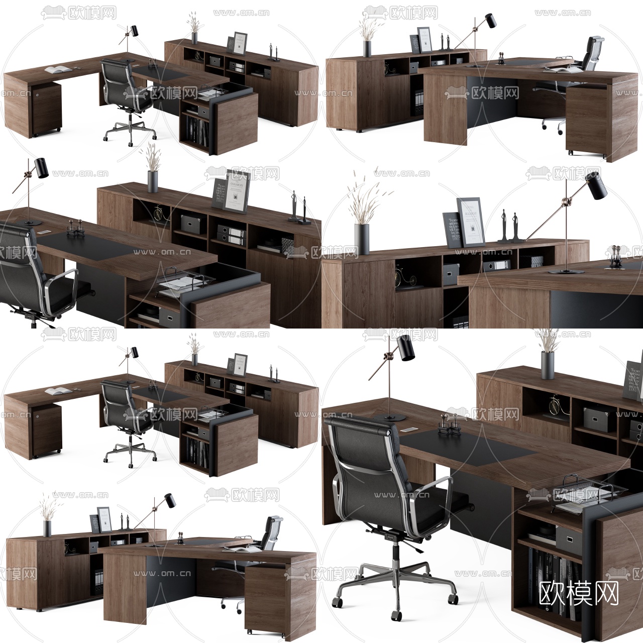 现代木质班台桌椅3d模型下载