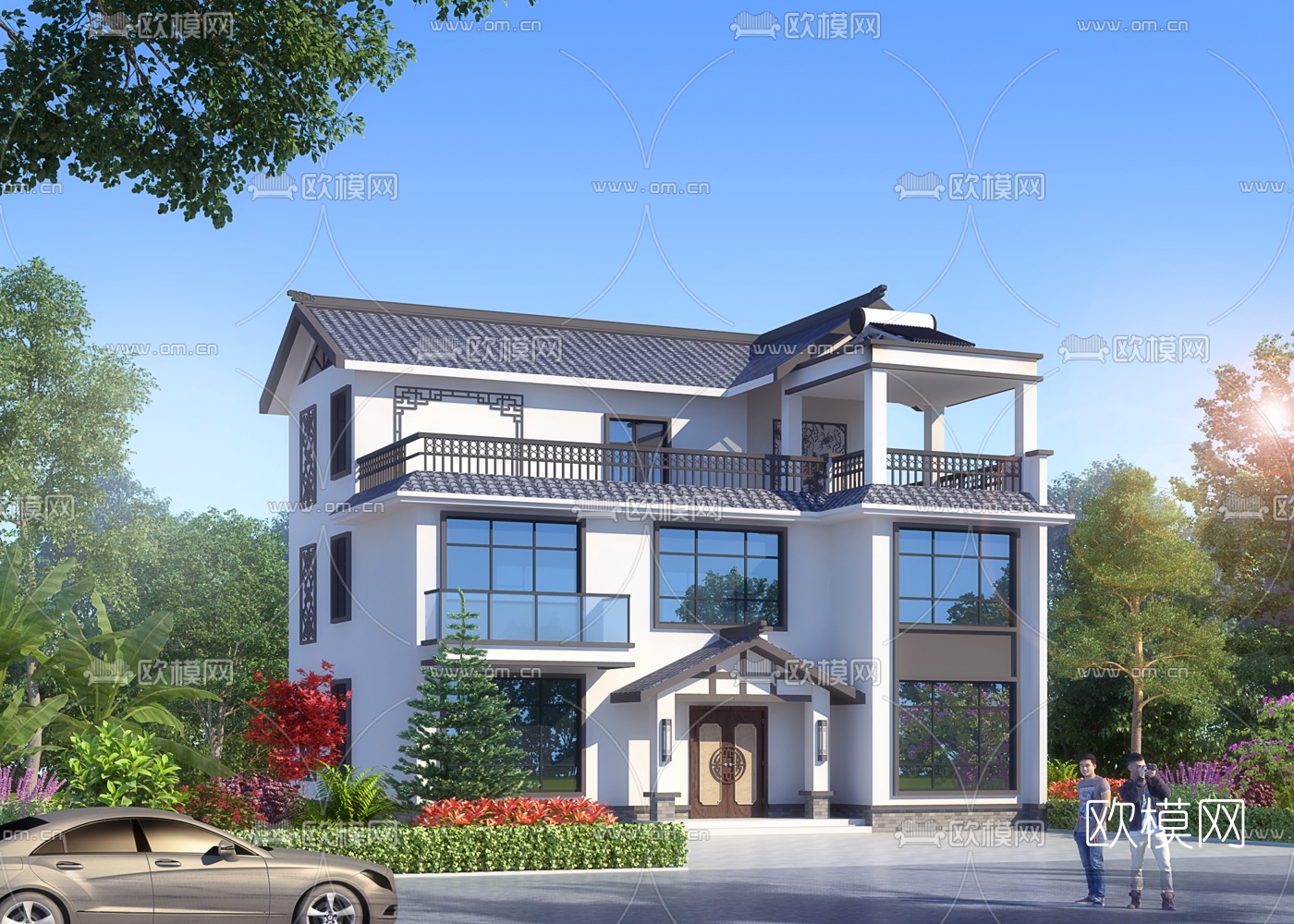 新中式乡村别墅外观3d模型