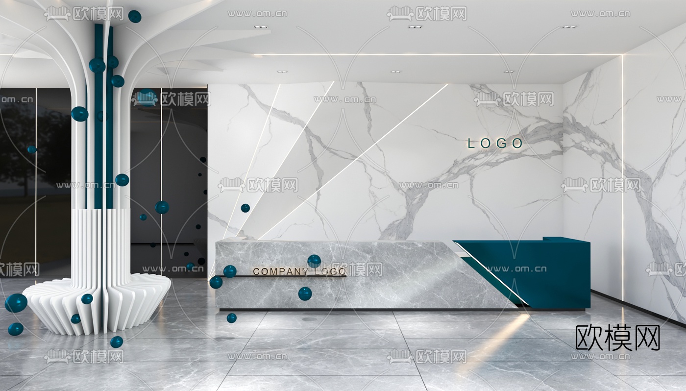 现代公司大堂前台3d模型