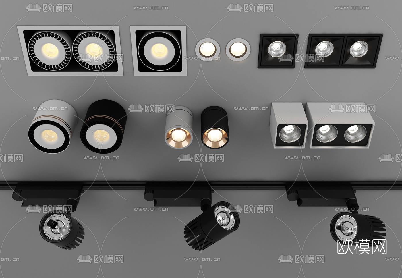 现代射灯筒灯组合3d模型