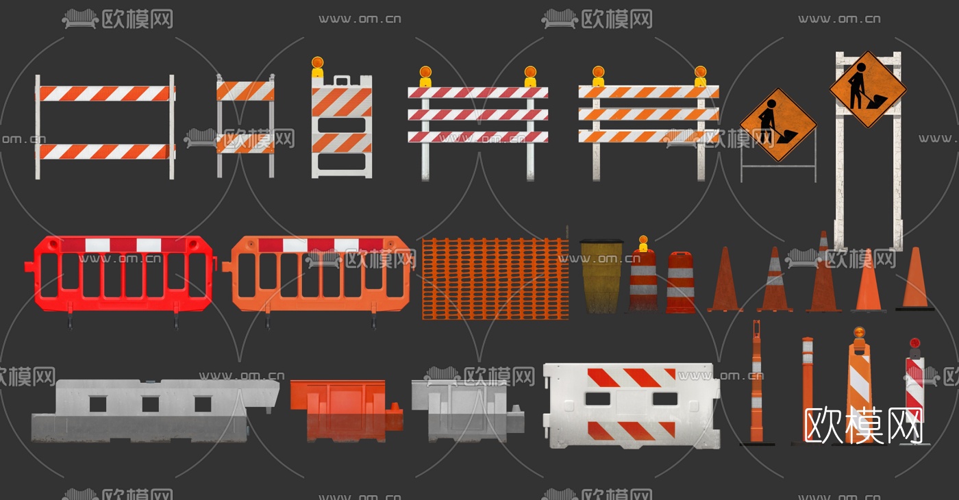 现代路障警示牌防护栏su模型