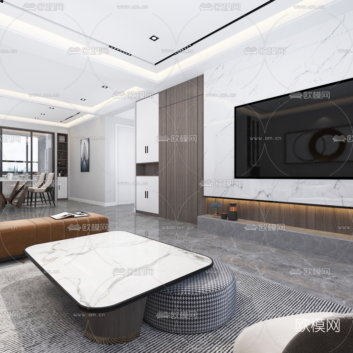 现代客厅餐厅免费3d模型