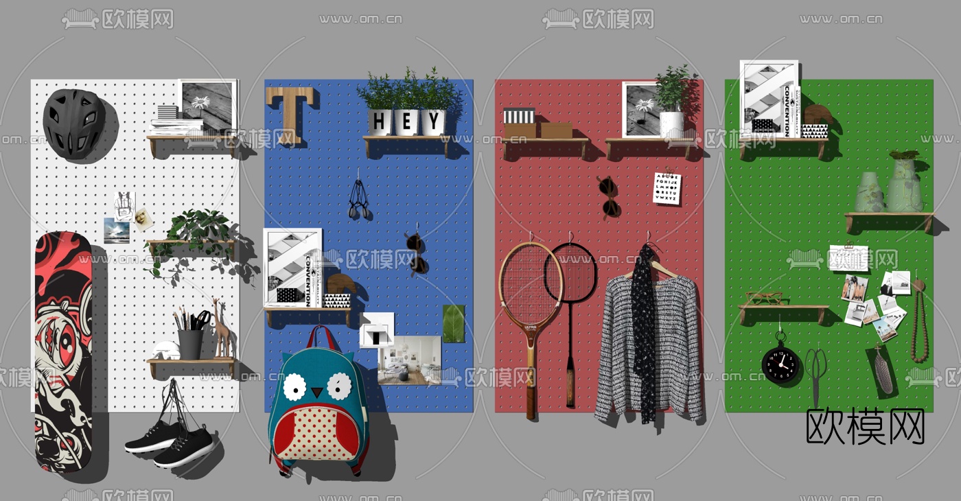 北欧洞板壁挂置物架su模型下载