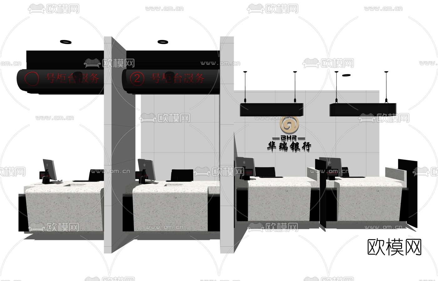 现代银行柜台su模型下载