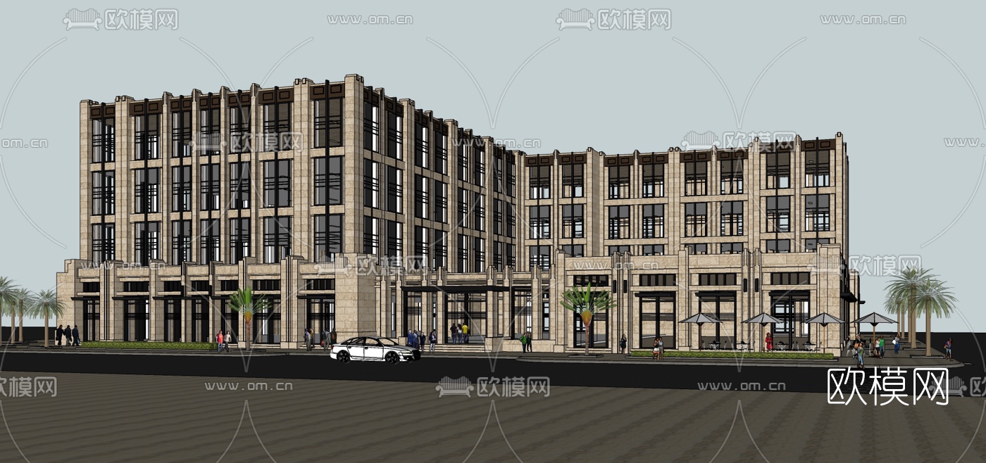 新古典多层酒店外观su模型下载（渲染图1）