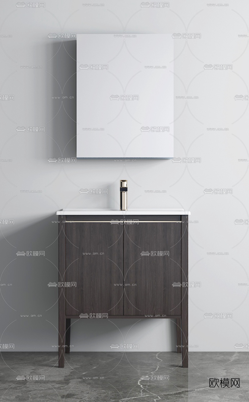 现代极简浴室柜洗手台3d模型下载（渲染图2）