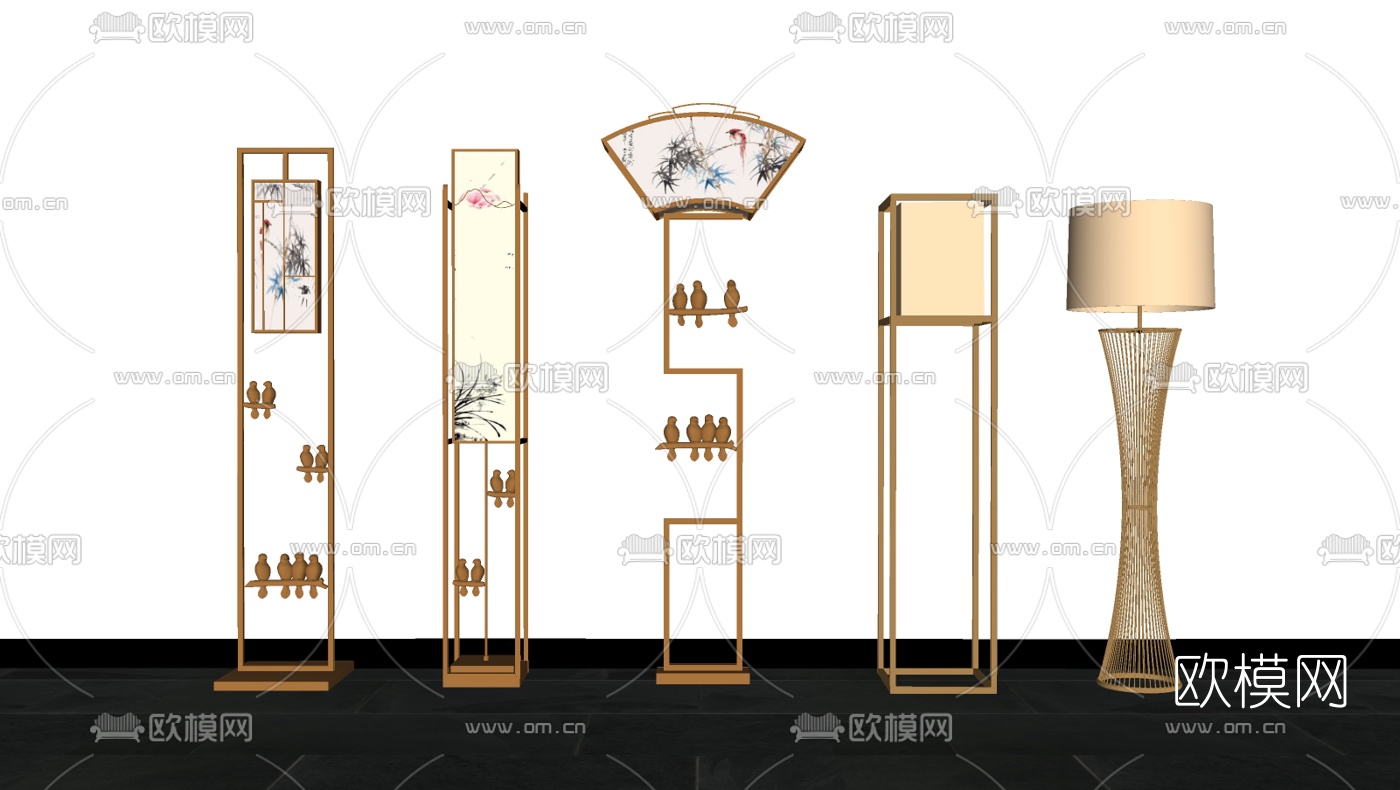 新中式落地灯su模型下载（渲染图2）