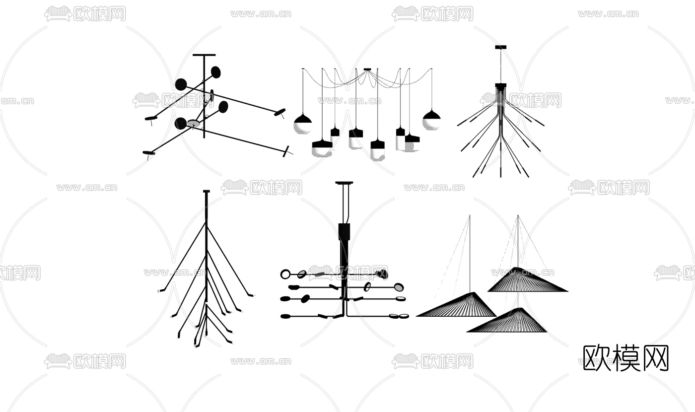 现代金属吊灯组合免费su模型下载
